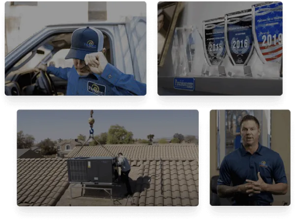 Precision Air & Plumbing team, awards, and rooftop HVAC installation